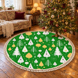 Green & Gold Christmas Tree Round Rug with Tassels – Vintage Style Retro