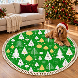 Green & Gold Christmas Tree Round Rug with Tassels – Vintage Style Retro