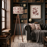 Toile de Jouy Retro Wooden Tripod Floor Lamp: Red White French Vintage