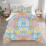 Colorful 70s Retro Round Rug, Boho Hippie Flower Power Accent Carpet