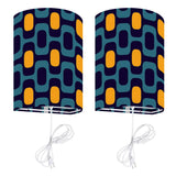 Retro 70s Pattern Table Lamp – Wood Tripod Base, Linen Shade