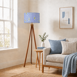 Pale Blue White Retro Nordic Tripod Floor Lamp - 1970s Abstract Flowers Shade
