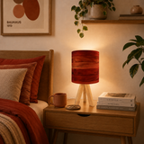 Midcentury Modern Tripod Table Lamp – Faux Wood Linen Shade, Remote