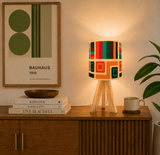 Midcentury Modern Retro Table Lamp – Wooden Tripod Base, Linen Shade
