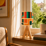 Midcentury Modern Retro Table Lamp – Wooden Tripod Base, Linen Shade