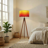 Retro Midcentury Floor Lamp Yellow Orange Red – Tripod Wood Base Linen Shade