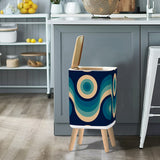 Nordic Style Plant Pot with Wooden Legs - Blue Beige Retro 60s