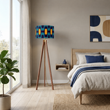 Retro 60s Blue Yellow Midcentury Floor Lamp - Scandi Wooden Tripod Light