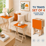 Burnt Orange Retro Midcentury TV Trays – Set of 4 with Storage Rack