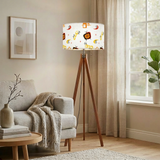 1960s Atomic Tripod Floor Lamp, Mid Century Cocktail Pattern Linen Shade