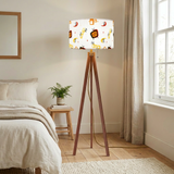 1960s Atomic Tripod Floor Lamp, Mid Century Cocktail Pattern Linen Shade