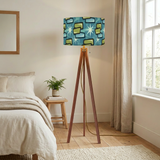 60s Midcentury Retro Floor Lamp – Atomic Design Linen Shade, Wooden Tripod Base