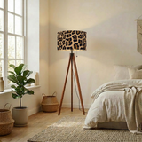 Leopard Print Retro Nordic Tripod Floor Lamp: Linen Shade, Smart LED Remote