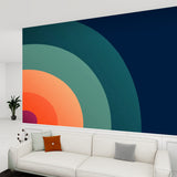 Retro 70s Rainbow Midcentury Duvet Cover Set: Blue Green Orange Bedding