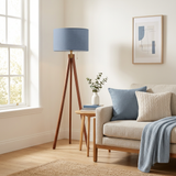 Dusty Blue Nordic Retro Tripod Floor Lamp - Vintage Wooden Light