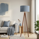 Dusty Blue Nordic Retro Tripod Floor Lamp - Vintage Wooden Light