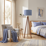 Dusty Blue Nordic Retro Tripod Floor Lamp - Vintage Wooden Light