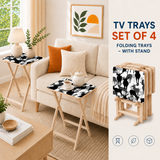 Black White Deer Retro Midcentury TV Trays – Set of 4 with Rack