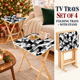 Black White Deer Retro Midcentury TV Trays – Set of 4 with Rack