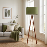 Scandi Retro Tripod Floor Lamp, Olive Moss Green Shade Vintage Light
