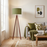 Scandi Retro Tripod Floor Lamp, Olive Moss Green Shade Vintage Light