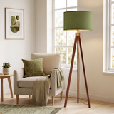 Scandi Retro Tripod Floor Lamp, Olive Moss Green Shade Vintage Light