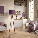 Nordic Retro Wooden Tripod Floor Lamp, Muted Plum Eggplant Shade