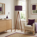 Nordic Retro Wooden Tripod Floor Lamp, Muted Plum Eggplant Shade