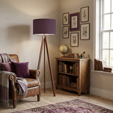 Nordic Retro Wooden Tripod Floor Lamp, Muted Plum Eggplant Shade