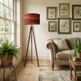 Midcentury Modern Tripod Floor Lamp: Rustic Wood Grain Reddish Brown