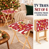 Red Christmas Trees Retro Midcentury TV Trays – Set of 4 with Rack