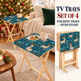 Teal Deer Forest Retro Midcentury TV Trays – Set of 4 with Rack