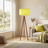 Butter Yellow Shade Retro Scandi Light - Wooden Tripod Floor Lamp