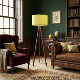 Butter Yellow Shade Retro Scandi Light - Wooden Tripod Floor Lamp