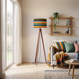 Retro Striped Nordic Floor Lamp – Smart LED Lighting, Tripod Legs Linen Lampshade