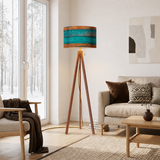 Scandinavian Retro Tripod Floor Lamp - Rustic Wood Grain Brown Blue