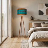 Scandinavian Retro Tripod Floor Lamp - Rustic Wood Grain Brown Blue