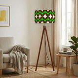 Vintage 60s Atomic Pattern Floor Lamp – Scandinavian Tripod Design, Linen Shade