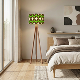 Vintage 60s Atomic Pattern Floor Lamp – Scandinavian Tripod Design, Linen Shade
