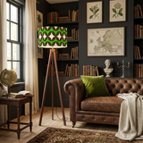 Vintage 60s Atomic Pattern Floor Lamp – Scandinavian Tripod Design, Linen Shade