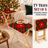 Poinsettia Plaid Retro Midcentury TV Trays – Set of 4 with Rack