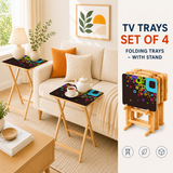 Retro Wooden Folding Side Tables Set of 4 – TV Trays with Storage Stand
