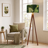 1970s Retro Scandi Tripod Floor Lamp with Green Monstera Leaves