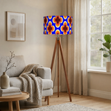 Scandi Retro Tripod Floor Lamp - 1970s Blue Orange Geometric Floral