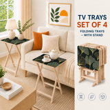 Ginkgo doré – Plateaux TV rétro vintage – Set de 4 avec support