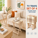 Tartan beige – Tavolini TV retrò vintage – Set di 4 con supporto
