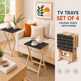 Botanical Black Vintage Retro TV Trays – Set of 4 with Storage Rack