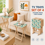 Atomic Cat Teal Retro Midcentury TV Trays – Set of 4 with Storage Rack