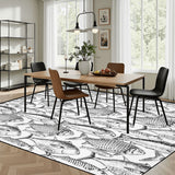 Large Retro Area Rug – Black & White Hand-Drawn Fish Print (4:3)