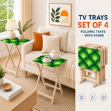 Green Peacock Eye Retro Midcentury TV Trays – Set of 4 with Rack